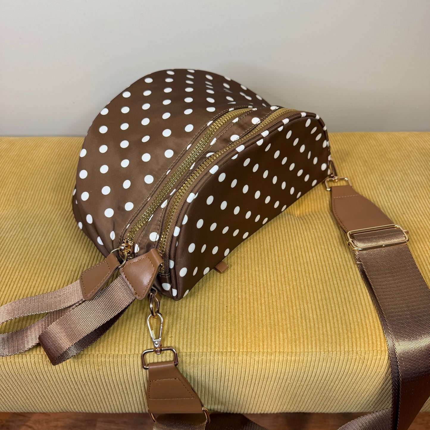 The Roni Nylon Crossbody - Chocolate Polkadot