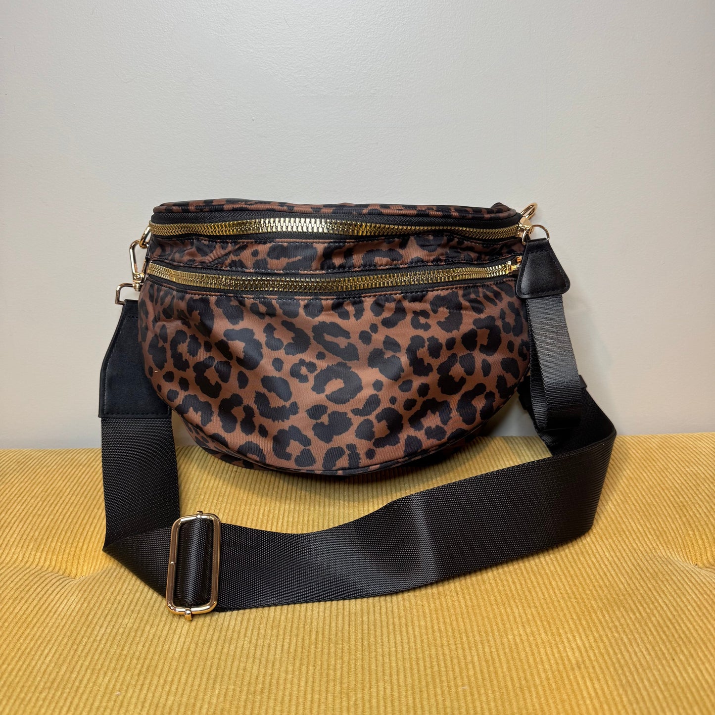 The Roni Nylon Crossbody - Animal Print Black & Caramel - PREORDER