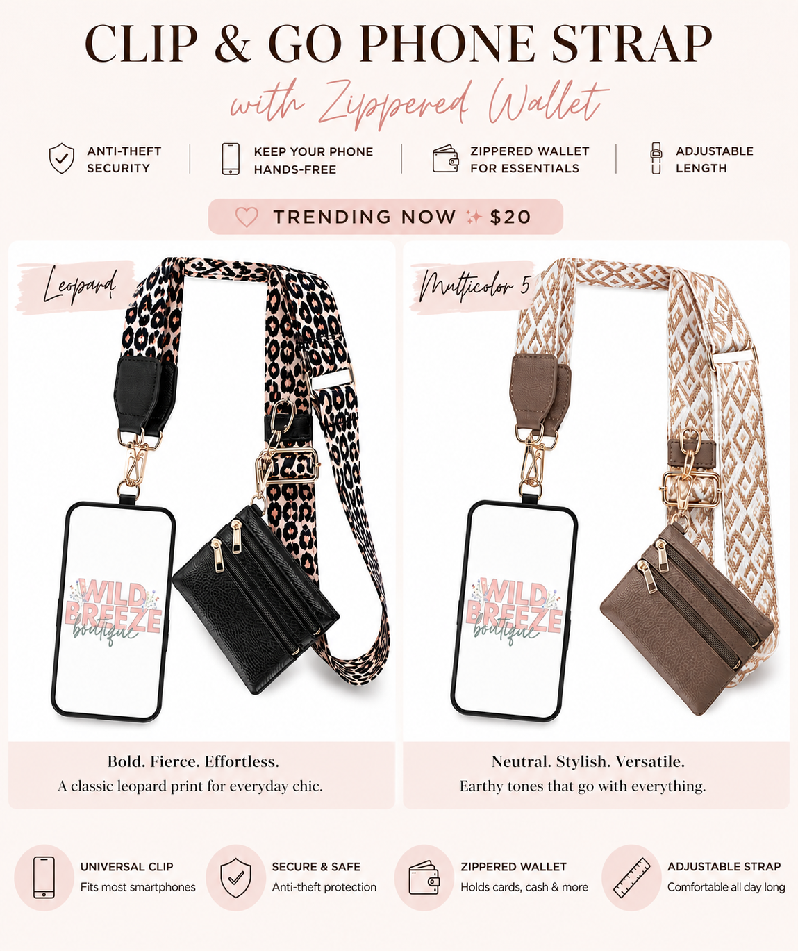 Adjustable Phone Fashion Strap with Wallet