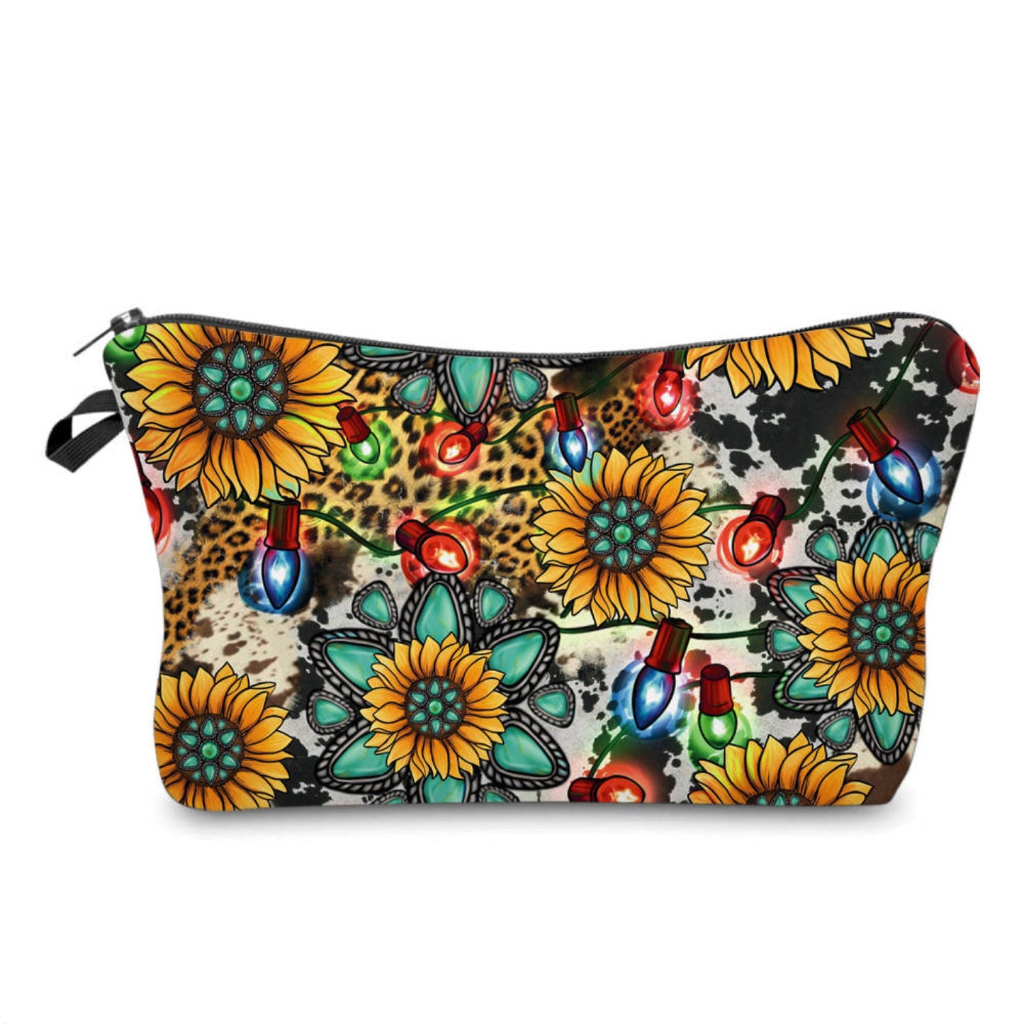 Pouch - Holiday Christmas - Turquoise Sunflower with Lights