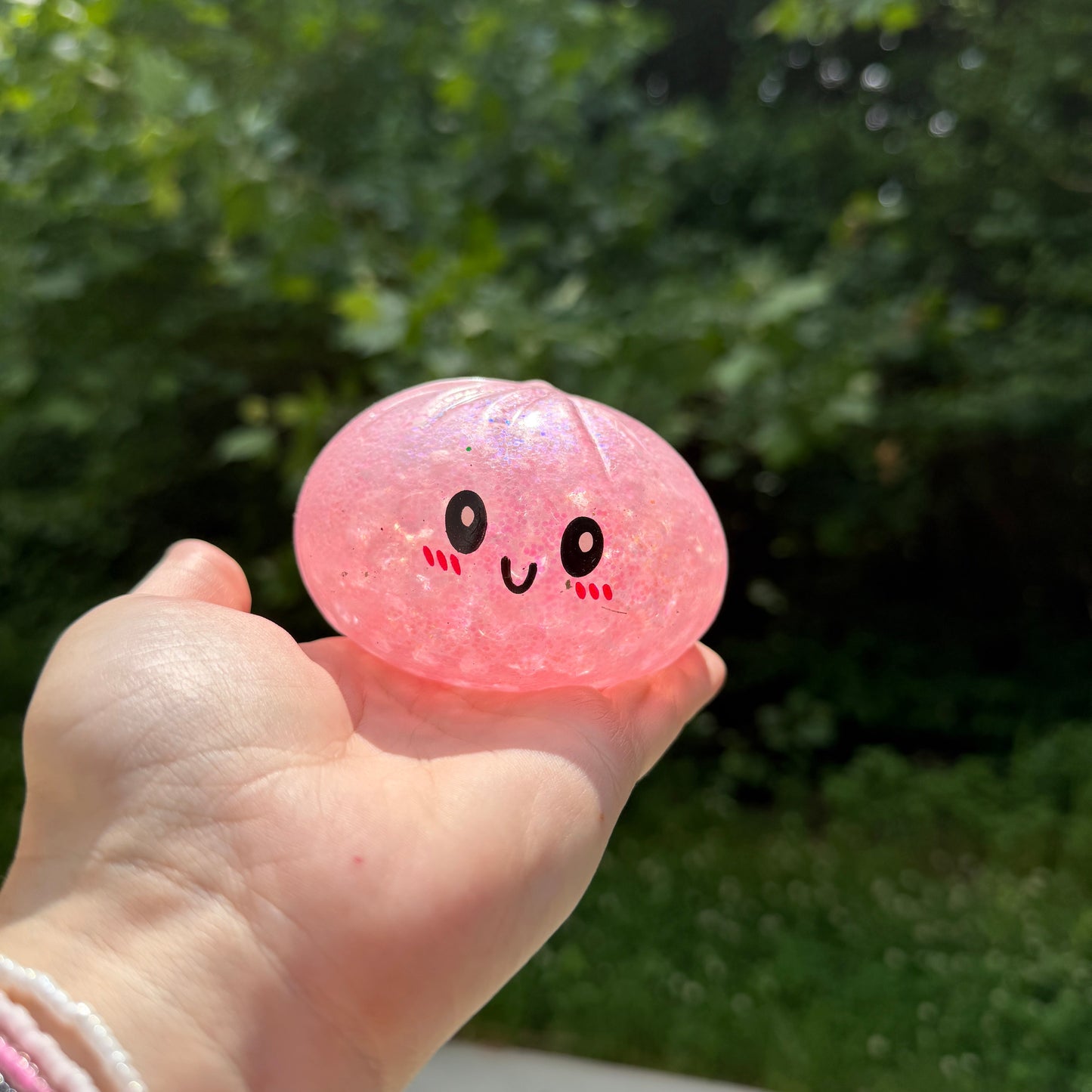Squishy Toy - Viral Dumpling, Pink Glitter + Water Beads