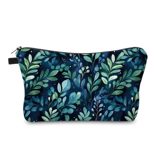 Pouch - Floral Navy Green Leaves