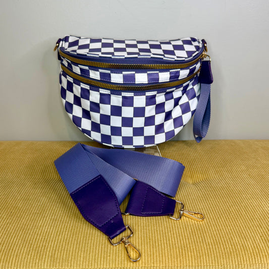 The Roni Nylon Crossbody - Checkered Cloud Purple