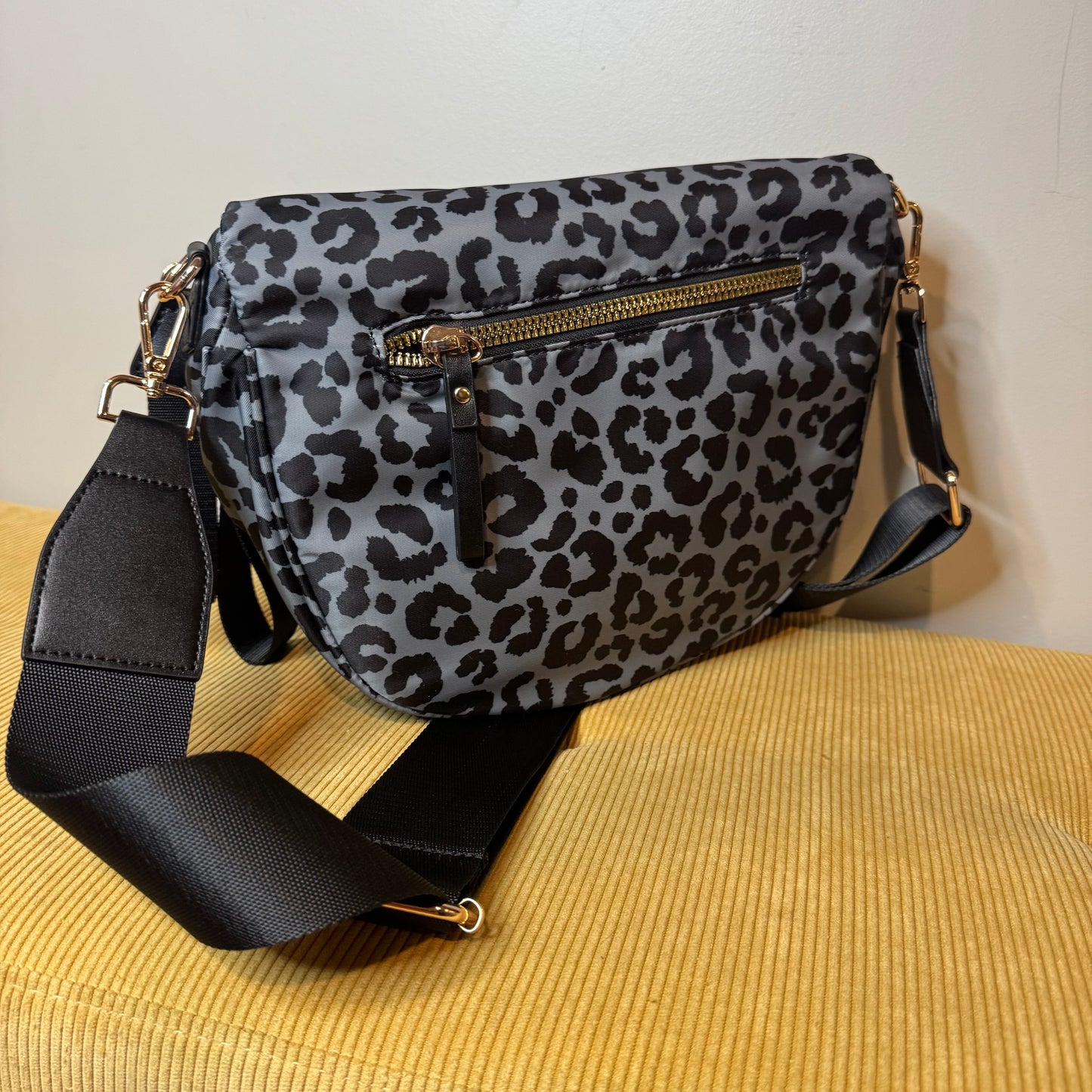 The Roni Nylon Crossbody - Animal Print Grey with Black - PREORDER