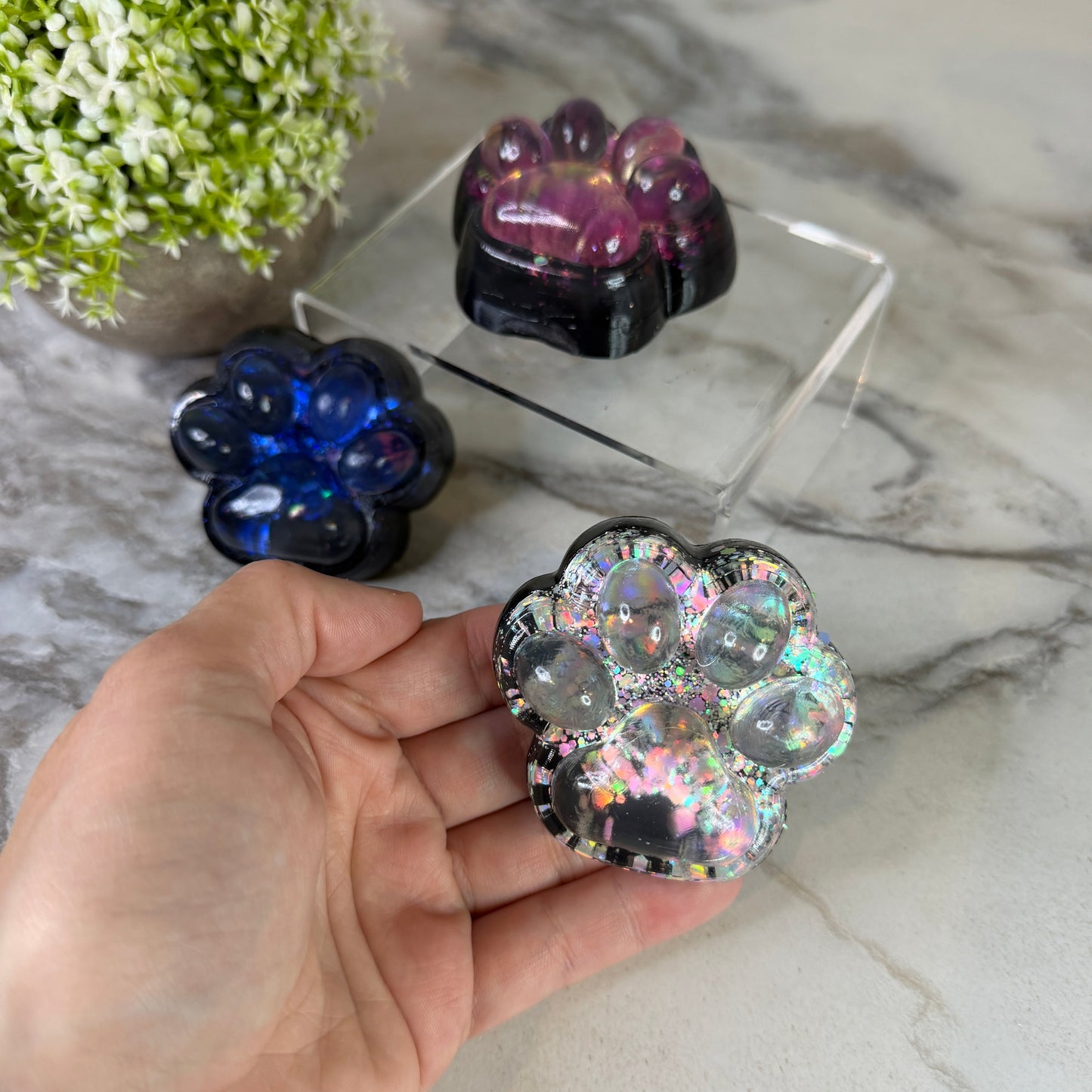 Squishy Toy - Paw Print, Galaxy Glitter