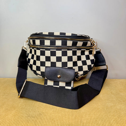 The Roni Crossbody - Canvas Black + Tan Check