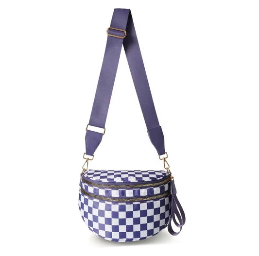 The Roni Nylon Crossbody - Checkered Cloud Purple - PREORDER
