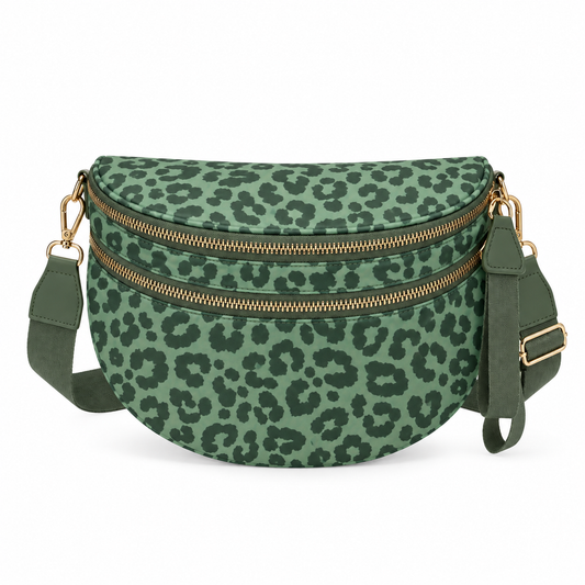 The Roni Nylon Crossbody - Animal Print Dark Green